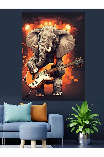 Tablomega Elefant care cântă pe chitară Pânză decorativă - Lemn MDF