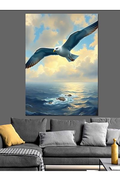 Tablomega Seagull in the Sea Decorative Canvas - Mdf Wooden Painting