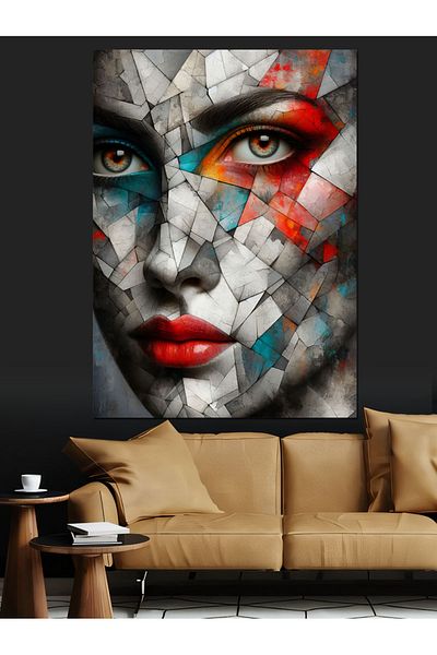 Tablomega Fragmented Face Woman Decorative Canvas - Mdf Wooden Painting