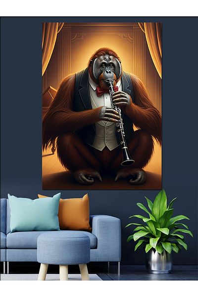 Tablomega Gorilla Playing Clarinet Decorative Canvas - Mdf Wooden Painting