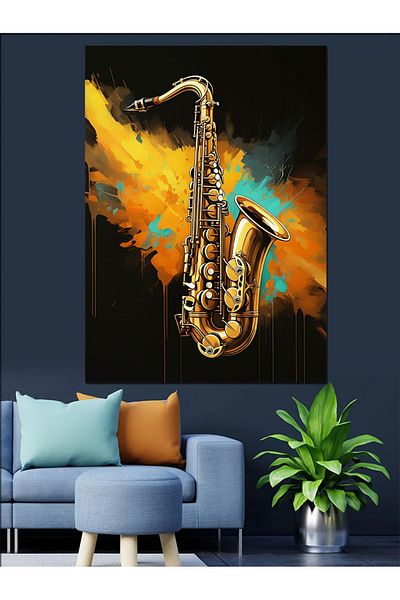 Tablomega Yellow Saxophone Decorative Canvas - Mdf Wooden Painting