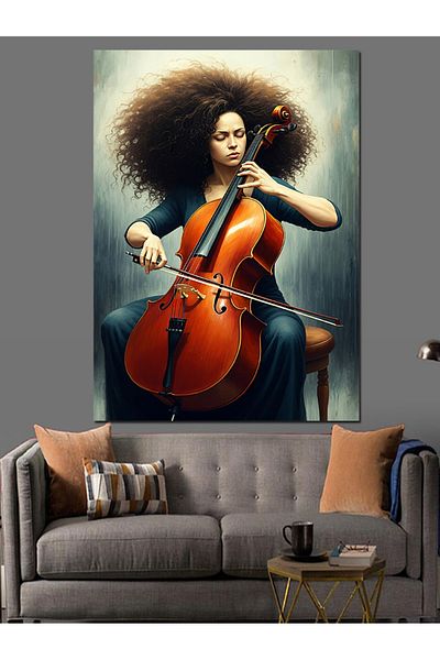 Tablomega Woman Playing Cello Decorative Canvas - Mdf Wooden Painting