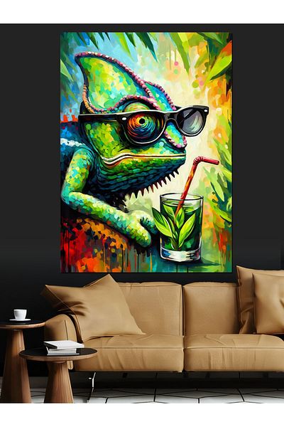 Tablomega Chameleon with Glasses Decorative Canvas - Mdf Wooden Painting