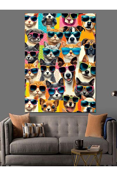 Tablomega Dogs with Glasses Decorative Canvas - Mdf Wooden Painting