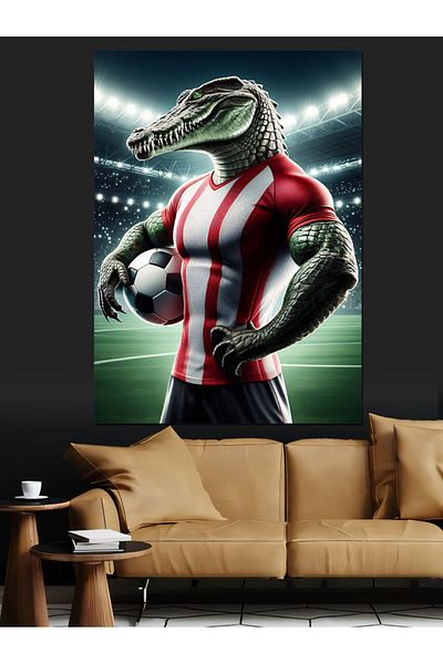 Tablomega Football Player Crocodile Decorative Canvas - Mdf Wooden Painting