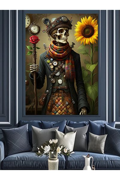 Tablomega Skeleton Holding a Rose Decorative Canvas - Mdf Wooden Painting