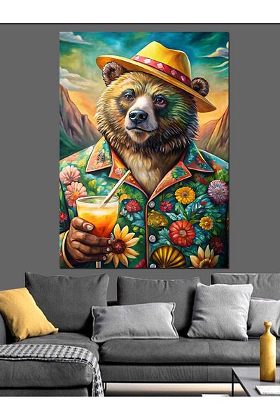 Tablomega Tropical Bear Decorative Canvas - Mdf Wooden Table