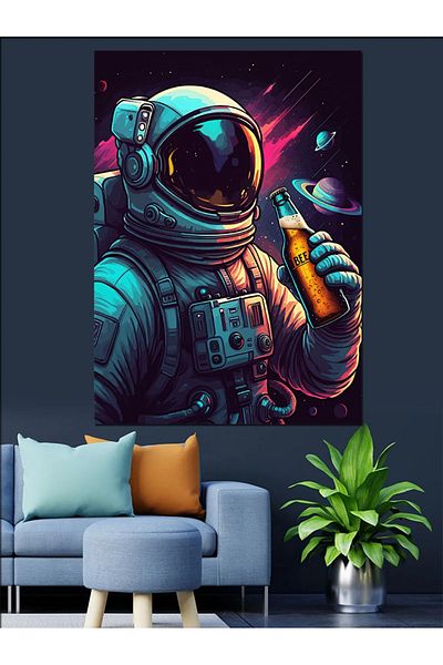 Tablomega Pânză Decorativă Neon Astronaut - Lemn MDF