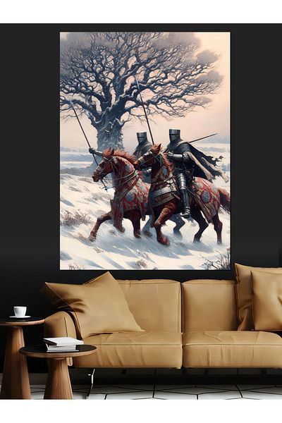 Tablomega Pânză decorativă Snowy Horse Warriors - Lemn MDF