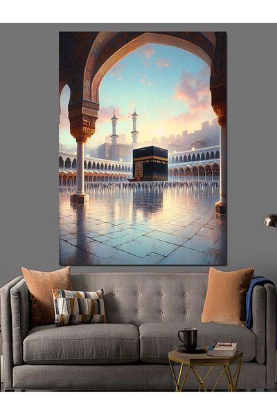 Tablomega Kaaba and Tawaf Decorative Canvas - Mdf Wooden Painting