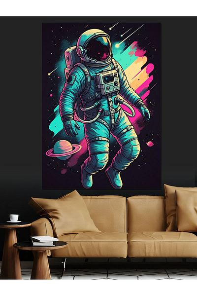 Tablomega Neon Astronaut Decorative Canvas - Mdf Wooden Table