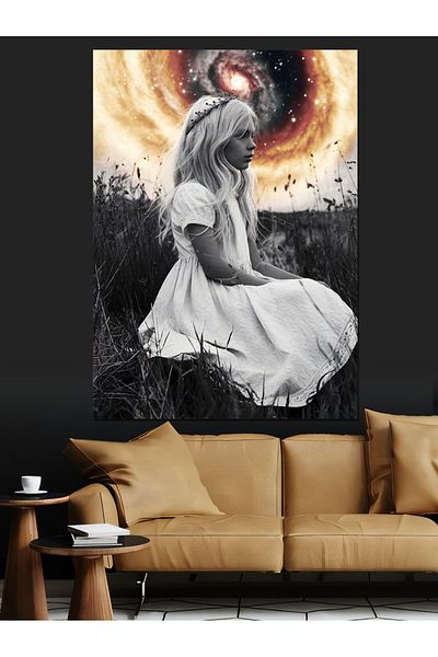 Tablomega Flowers and Girl in White Dress Decorative Canvas - Mdf Wooden Painting