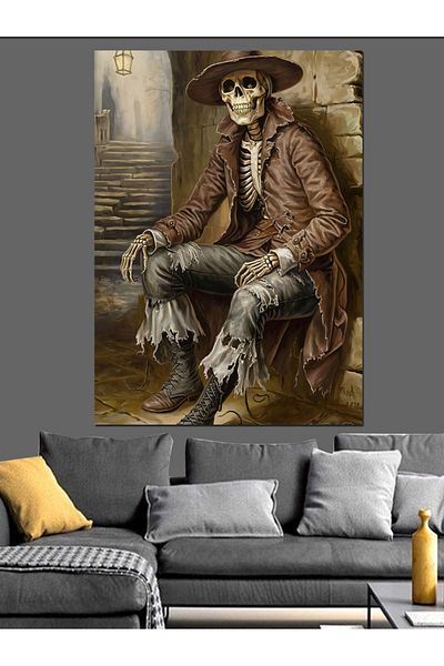 Tablomega Cowboy Themed Skeleton Decorative Canvas - Mdf Wooden Painting