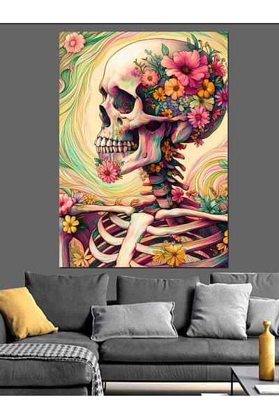 Tablomega Floral Skeleton Decorative Canvas - Mdf Wooden Painting
