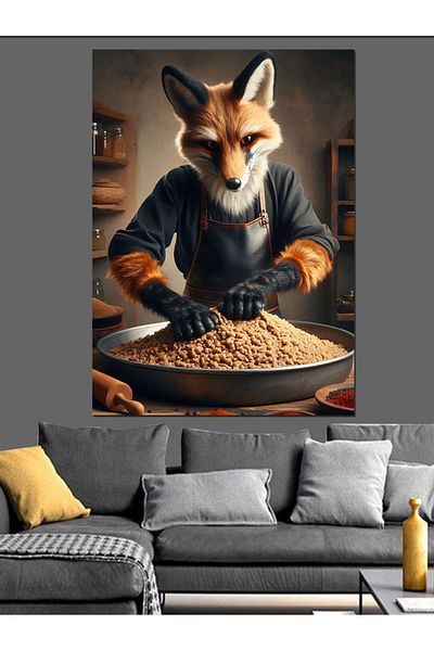 Tablomega Fox Making Raw Meatballs Decorative Canvas - Mdf Wooden Painting