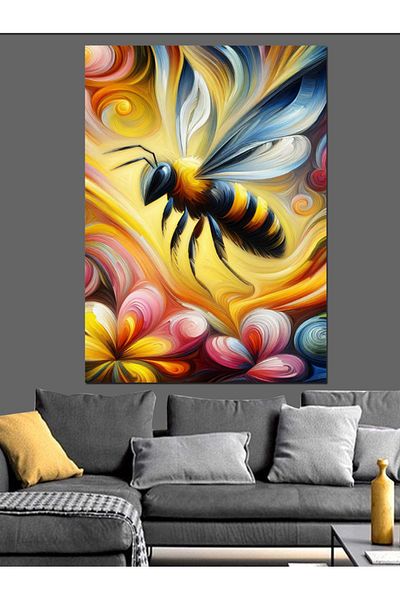 Tablomega Bee among Flowers Decorative Canvas - Mdf Wooden Painting