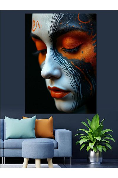 Tablomega Woman with Face Painted Decorative Canvas - Mdf Wooden Painting