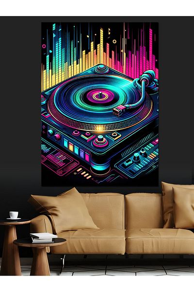 Tablomega Neon Dj Table Decorative Canvas - Mdf Wooden Table