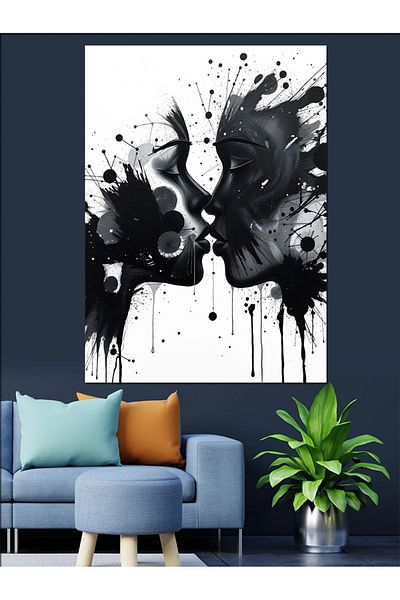 Tablomega Pânză decorativă Black White Kiss - Lemn MDF