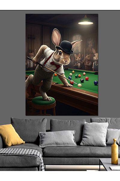 Tablomega Billiard Rabbit Decorative Canvas - Mdf Wooden Table