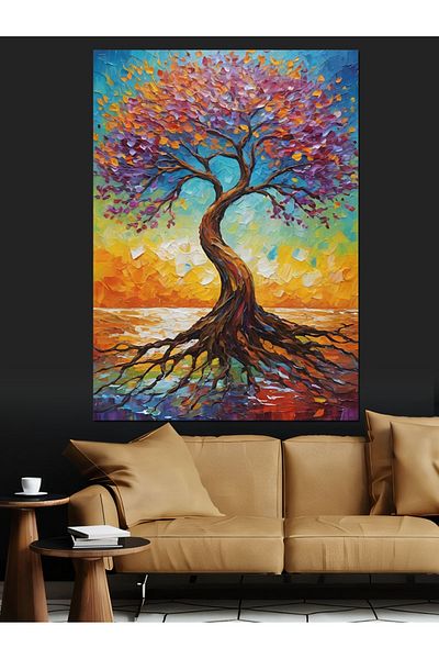 Tablomega Colorful Tree Decorative Canvas - Mdf Wooden Table