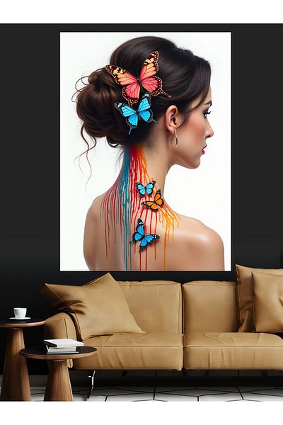 Tablomega Butterfly Hairstyle Decorative Canvas - Mdf Wooden Painting