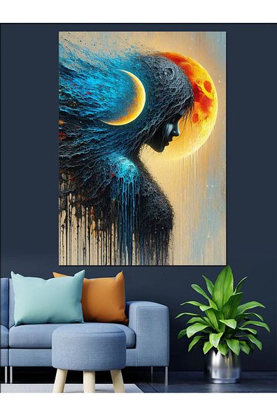 Tablomega Moon and Angel Woman Decorative Canvas - Mdf Wooden Painting