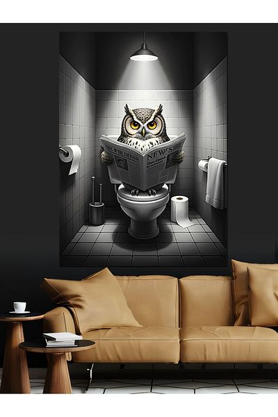 Tablomega Owl on the Toilet Decorative Canvas - Mdf Wooden Painting