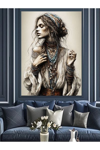 Tablomega Old Style Woman Portrait Decorative Canvas - Mdf Wooden Painting