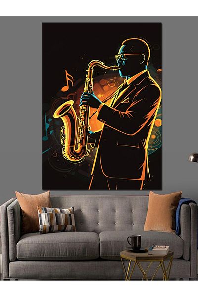 Tablomega Man Playing Saxophone Decorative Canvas - Mdf Wooden Painting