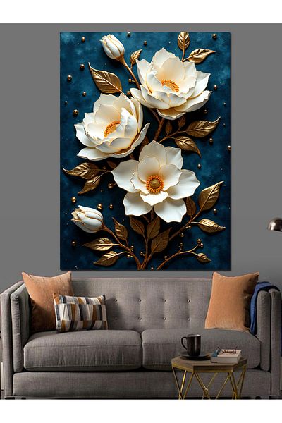 Tablomega White Flower Bouquet Decorative Canvas - Mdf Wooden Painting