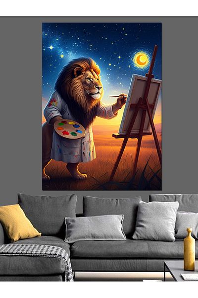 Tablomega Lion Night Painter Decorative Canvas - Mdf Wooden Painting