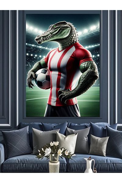 Tablomega Football Player Crocodile Decorative Canvas - Mdf Wooden Painting