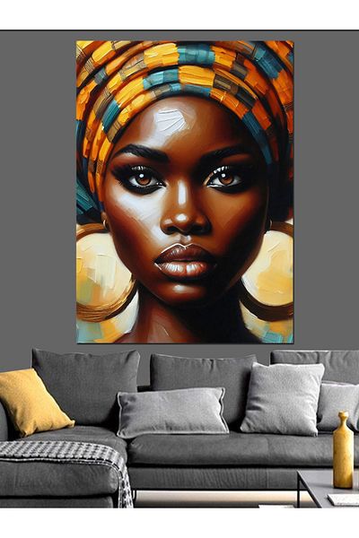 Tablomega Woman with Orange Head Scarf Decorative Canvas - Mdf Wooden Painting