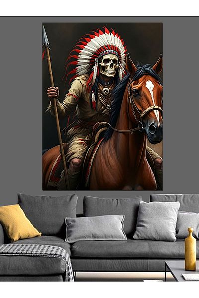 Tablomega Skeleton Native American Chief Decorative Canvas - Mdf Wooden Painting
