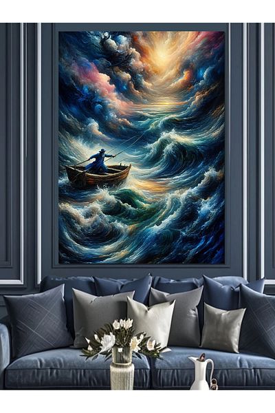Tablomega Stormy Sea Decorative Canvas - Mdf Wooden Painting
