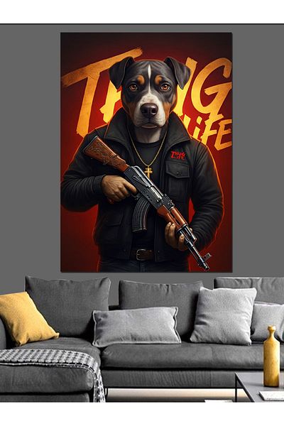 Tablomega Armed Dog Decorative Canvas - Mdf Wooden Painting