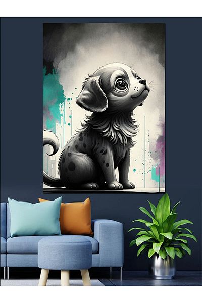 Tablomega Cute Dog Decorative Canvas - Mdf Wooden Painting