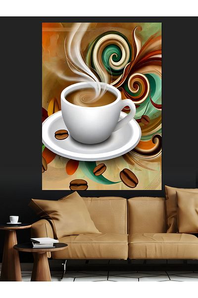 Tablomega Colorful Coffee Cup Decorative Canvas - Mdf Wooden Painting