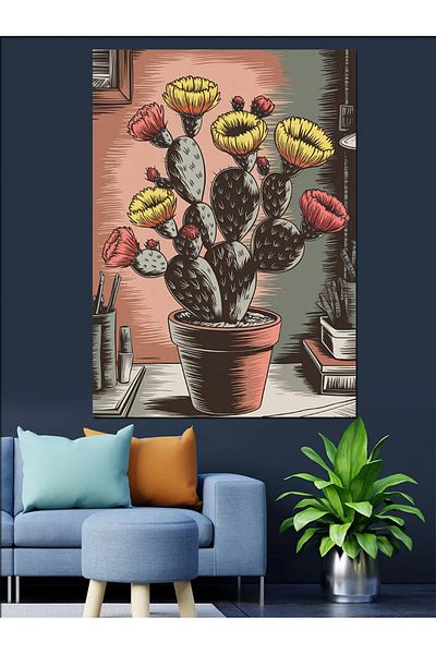 Tablomega Cactus Art Decorative Canvas - Mdf Wooden Painting