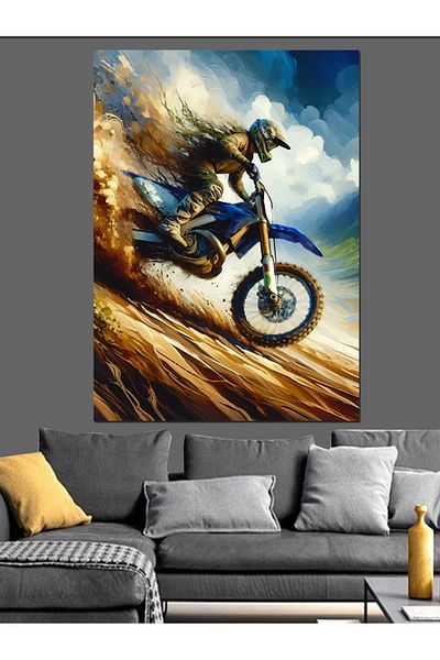 Tablomega Διακοσμητικός καμβάς Motocross στην άμμο - Ξύλινη επιφάνεια MDF