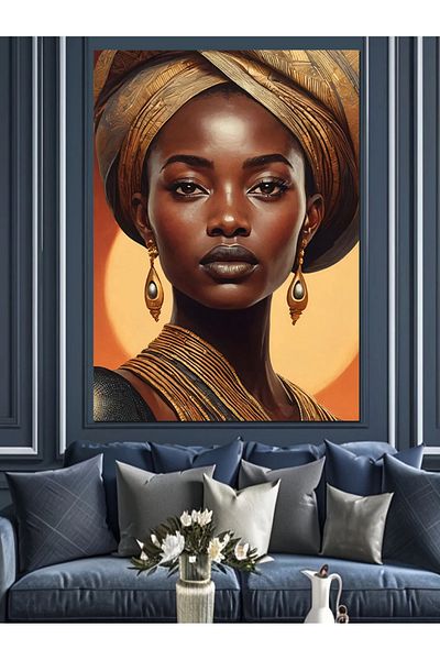 Tablomega African Woman with Headscarf Decorative Canvas - Mdf Wooden Painting