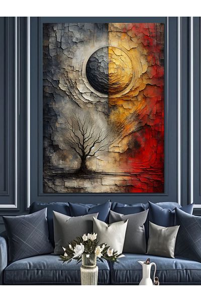 Tablomega Moon and Tree Decorative Canvas - Mdf Wooden Painting