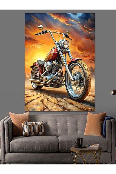 Tablomega Chopper Engine Decorative Canvas - Mdf Wooden Table