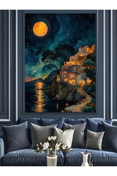 Tablomega Night Coastal Landscape Decorative Canvas - Mdf Wooden Painting