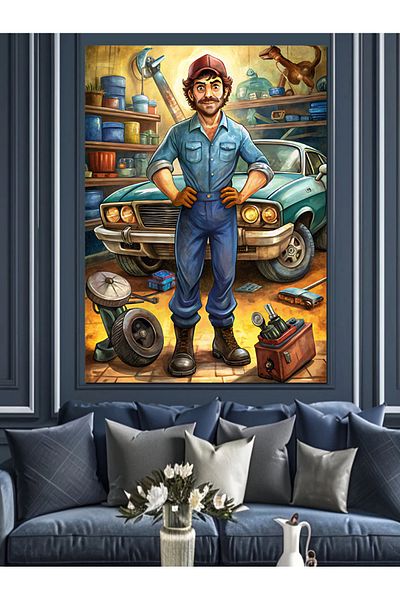 Tablomega Handyman Man Decorative Canvas - Mdf Wooden Painting