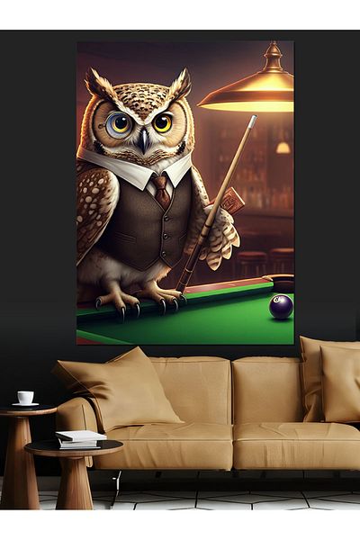 Tablomega Owl Playing Billiards Decorative Canvas - Mdf Wooden Painting