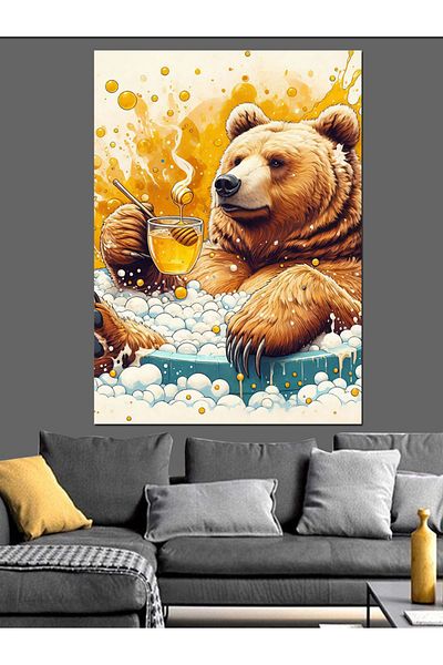 Tablomega Bear in the Bathroom Decorative Canvas - Mdf Wooden Painting