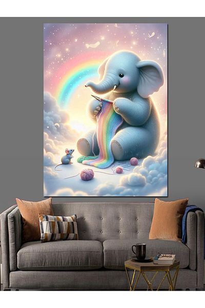 Tablomega Rainbow Elephant Decorative Canvas - Mdf Wooden Table