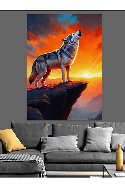 Tablomega Wolf on Sunset Decorative Canvas - Mdf Wooden Painting